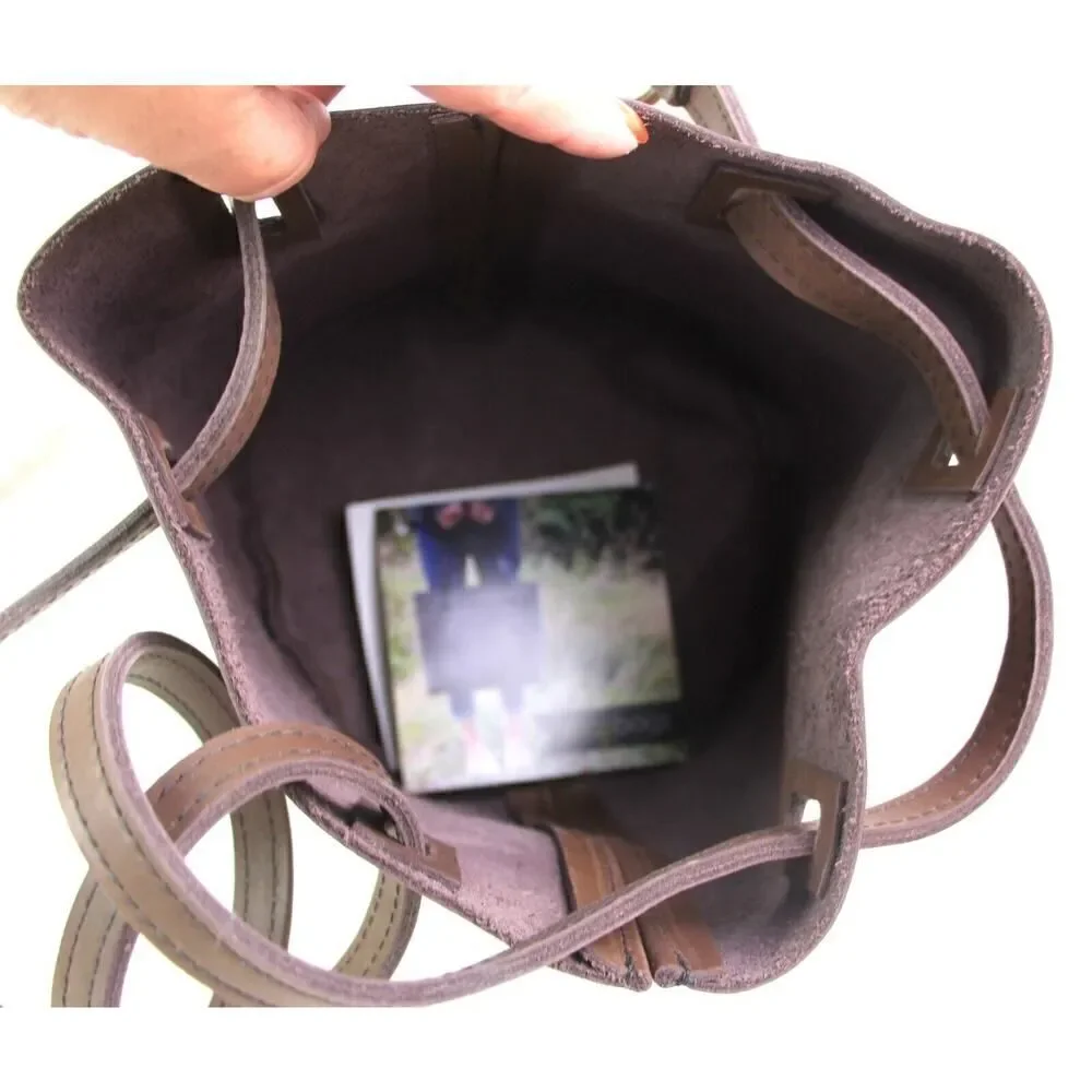 Mossbags BROWN GENUINE LEATHER DRAWSTRING SHOULDER BAG HANDBAG PURSE